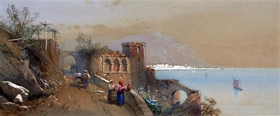 Thomas Charles Leeson Rowbotham (1823-1875) Italian coastal landscapes, 7.5 x 19in.